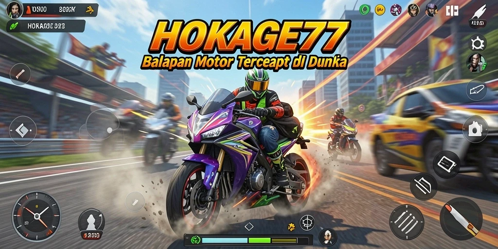 Tampilan menegangkan dari balapan seru HOKAGE77 dengan motor cepat.