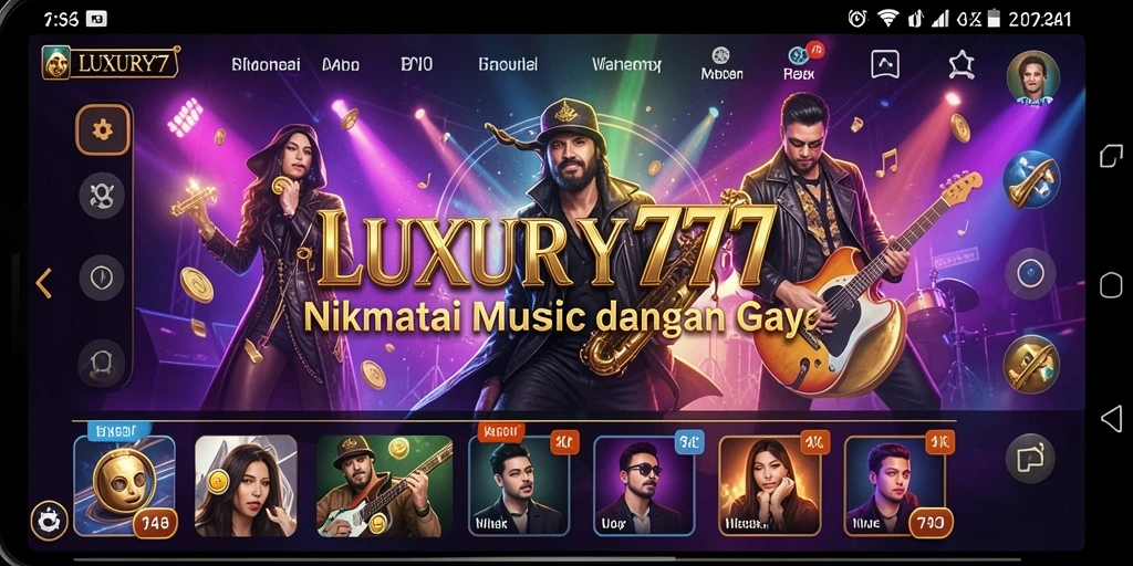 Tampilan gameplay LUXURY777 dengan interface menarik dan koleksi lagu lengkap.