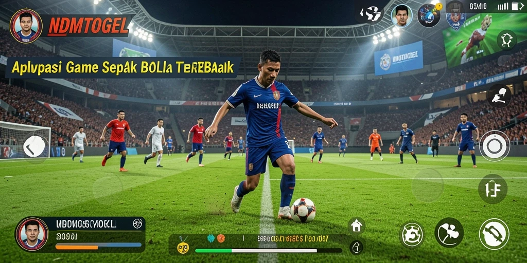 Screenshot gameplay NDMTOGEL menampilkan aksi sepak bola yang mendebarkan.